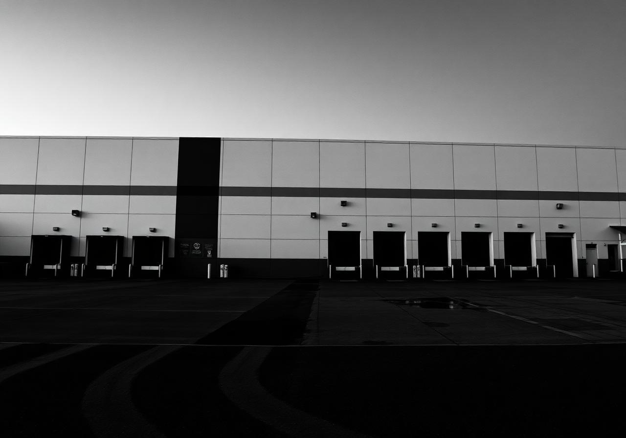 Commercial warehouse exterior, western Brisbane, black and white